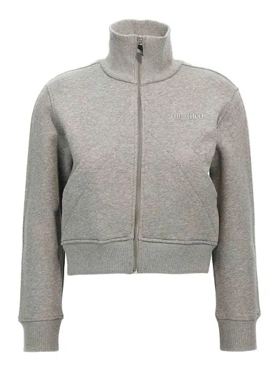 Attico High Collar Ribbed Sweatshirt In Grey