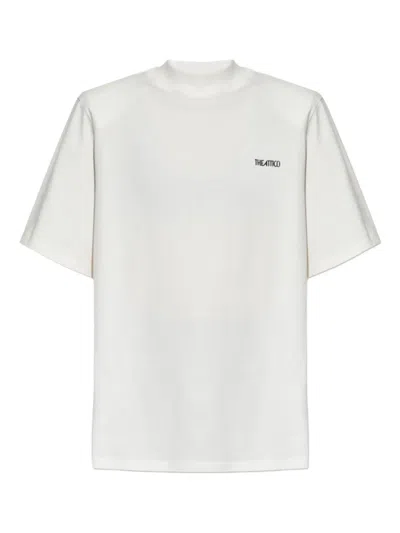 Attico Short Sleeve Crew Neck Straight Hem Top In White
