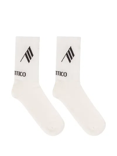 Attico Logo-detail Ribbed-knit Socks In White