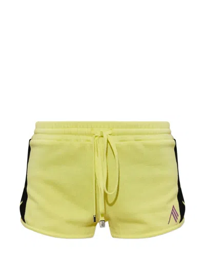 Attico Logo-embroidered Side-stripe Shorts In Yellow