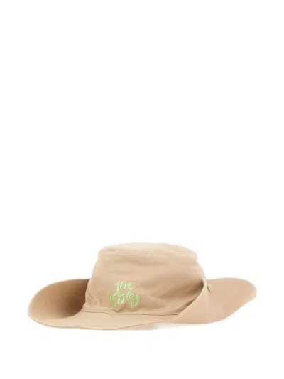 Attico Logo-embroidered Wide-brim Hat In Gold