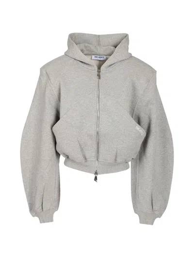 Attico Hooded Cropped Crewneck Nylon Silk Blend In Gray