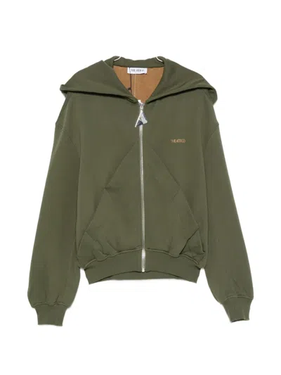Attico Logo-embroidered Zip-up Hoodie In Green