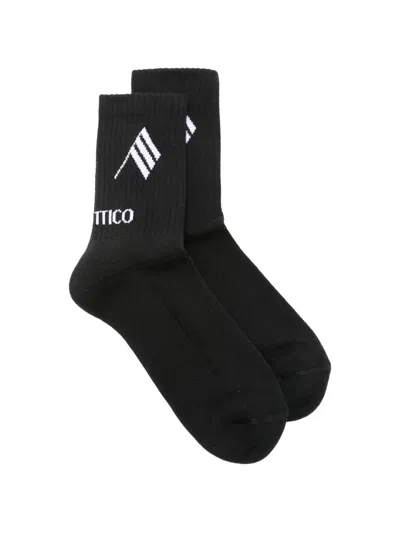 Attico Logo-intarsia Ribbed-knit Socks In Black