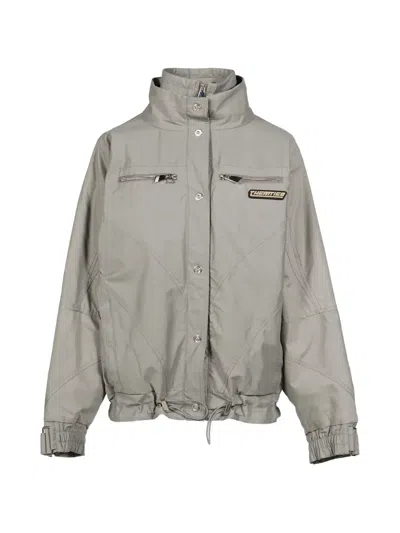 Attico Logo-patch Drawstring Bomber Jacket In Grey