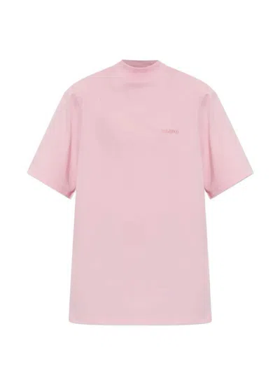 Attico Mock Neck Loose Fit Short Sleeve Top In Pink