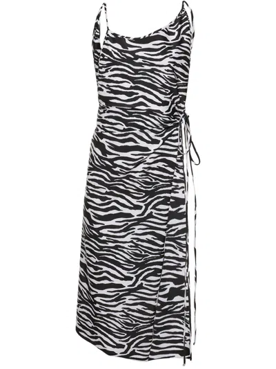 Attico Long Animal Print Dress In White And Black Elegant