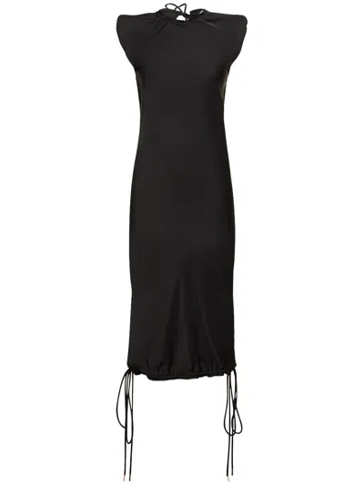 Attico Long Black Dress With Elegant Minimalist Neckline
