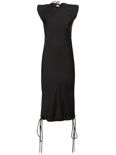 Attico Long Black Dress With Elegant Minimalist Neckline In Multi