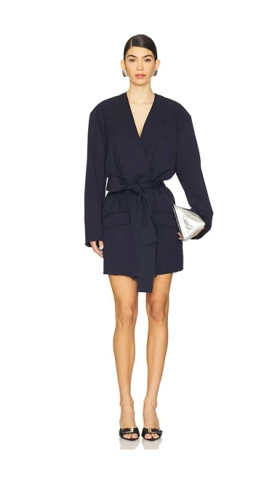 Attico Long Coat In Navy Blue