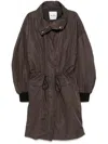 Attico Long Coat With High Collar And Drawstring Waist In Brown
