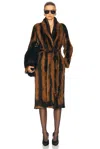 Attico Brown Belted Faux-fur Coat In Brown Shades