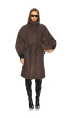 Attico Long Windbreaker With Adjustable Drawstring Waist In Chocolate