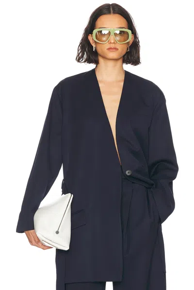 Attico Long Coat In Navy Blue