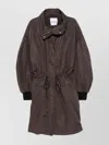 Attico Long Coat With High Collar And Drawstring Waist