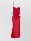 Attico Long Corset Bodice Dress With Mesh Panels In Red