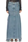 Attico Denim Skirt With Cut Out Detail In Light Blue Denim