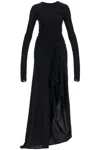 Attico Long Draped Jersey Dress With Pleats In Black