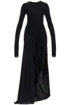 Attico Long Draped Jersey Dress With Pleats In Black