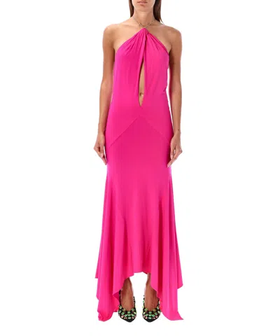 Attico Halterneck Chain-link Detail Maxi Dress In Pink