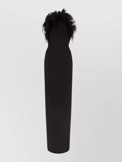 Attico Long Dress Cady Ostrich Feathers Detail In Brown