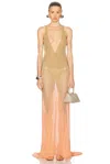 Attico The  Long Tulle Dress With Geometric Inserts In Sand