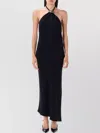 Attico Halter Neck Sleeveless Midi Dress With Side Slit In Black