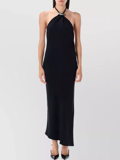 ATTICO LONG DRESS WITH ASYMMETRIC HEM AND HALTERNECK
