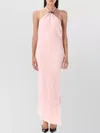 Attico Long Dress With Asymmetric Hem And Metal Detail In Pink