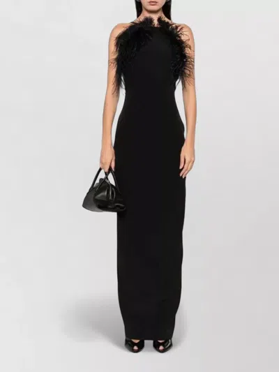 Attico Long Dress Cady Ostrich Feathers Detail In Brown