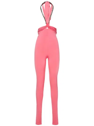 Attico Long Jersey Pants With “second Skin” Effect In Pink