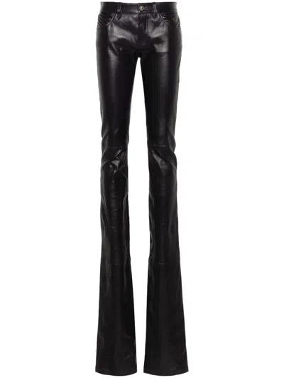 Attico Long Leather Trousers In Black