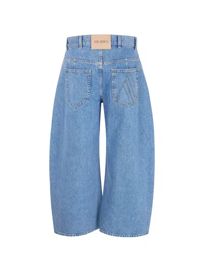 Attico Long Pant Wide-leg Cropped Jeans In Blue