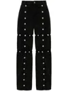 Attico Black Cotton Denim Pants With Logoed Snap Buttons For Women In Black