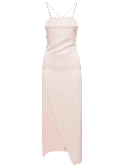 Attico Long Pink Elegant Dress With Asymmetric Hem
