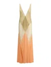 Attico Long Sand-colored Tulle Dress In Multi
