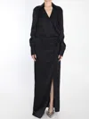 Attico Black Long Sleeve Midi Dress With Side Slit In Black