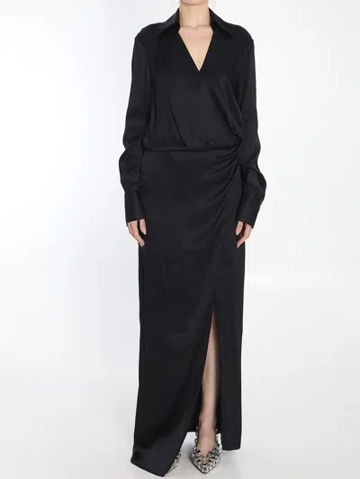 Attico Long-sleeved Viscose Maxi Dress In Black