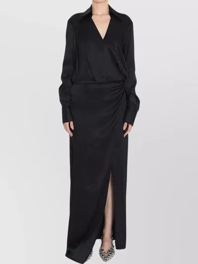 Attico Long Shirt Dress Deep V-neck In Black