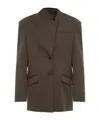 Attico Single-breasted Virgin Wool Blazer In Brown