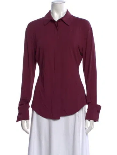 Pre-owned Attico Long Sleeve Button-up Top In Burgundy