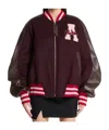 Attico Leather-sleeved Logo-patch Bomber Jacket In Brown