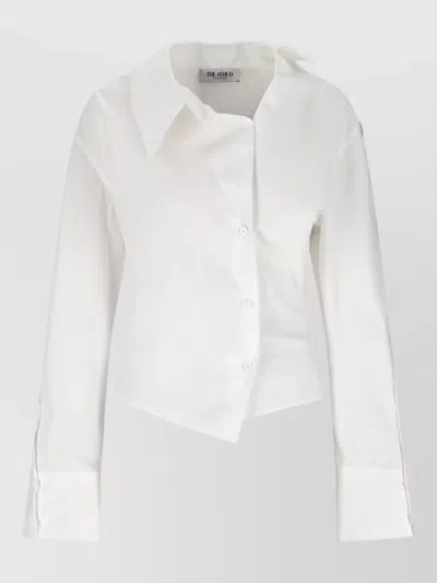 Attico Long Sleeve Collared Shirt Cuffed Sleeves In White