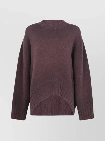 Attico Long Sleeve Crew Neck Knit Sweater In Burgundy