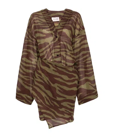 Attico Long Sleeve Dress In Brown