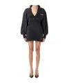 Attico V-neck Mini Dress With Embossed Logo In Black