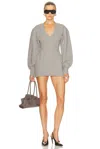Attico Grey Mini Dress With V Neck And Logo Lettering On The Front In Gray