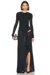 Attico Long Draped Jersey Dress With Pleats In Black