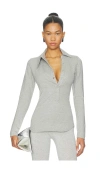 Attico Long Sleeve Lapel Top In Gray