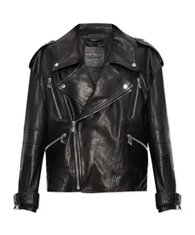 Attico Leather Biker Jacket In Black